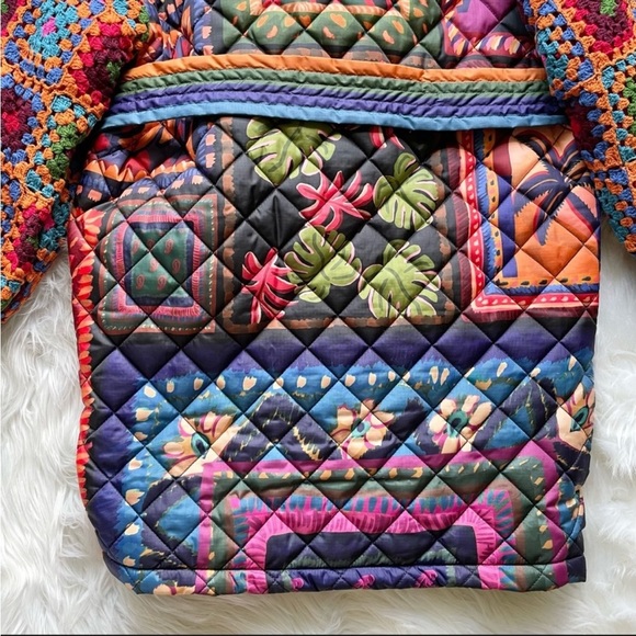 FARM RIO Patchwork Tapestry Crochet-Sleeve Puffer Jacket Coat Small NWT - Picture 12 of 14